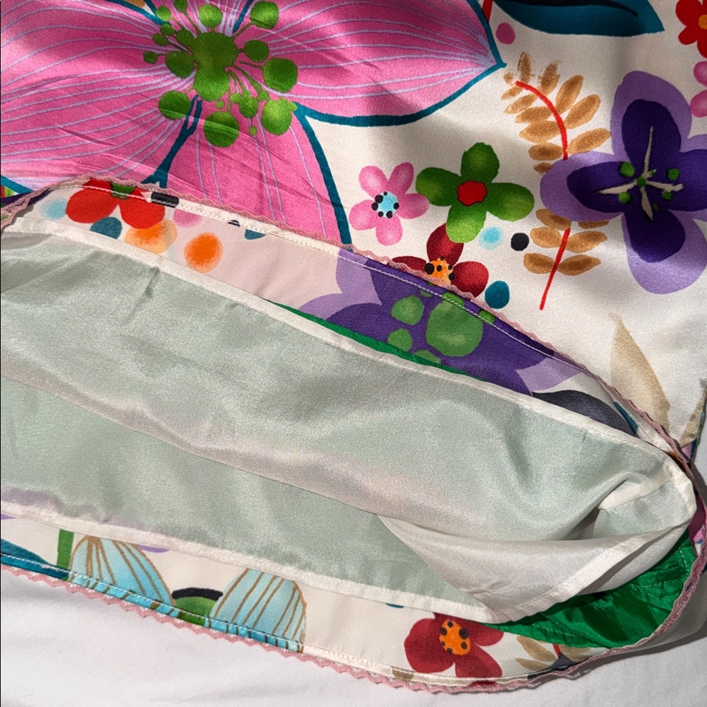CUSTO BARCELONA Colorful Floral Print Ruffle Lace Trim Silk Skirt, size 2 - Picture 7 of 12